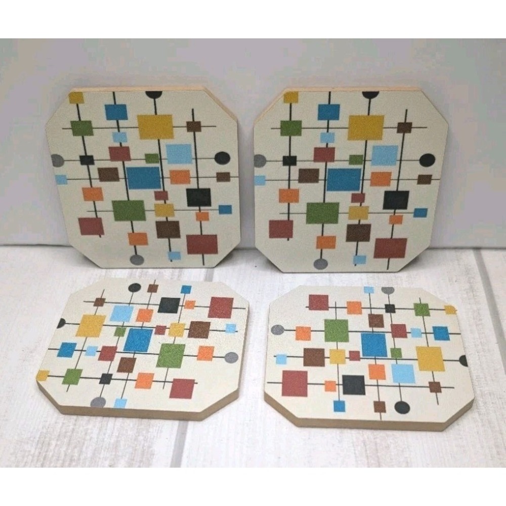 Society6 MCM Atomic Geometric Coasters Set of 4 Mid Century Modern Retro